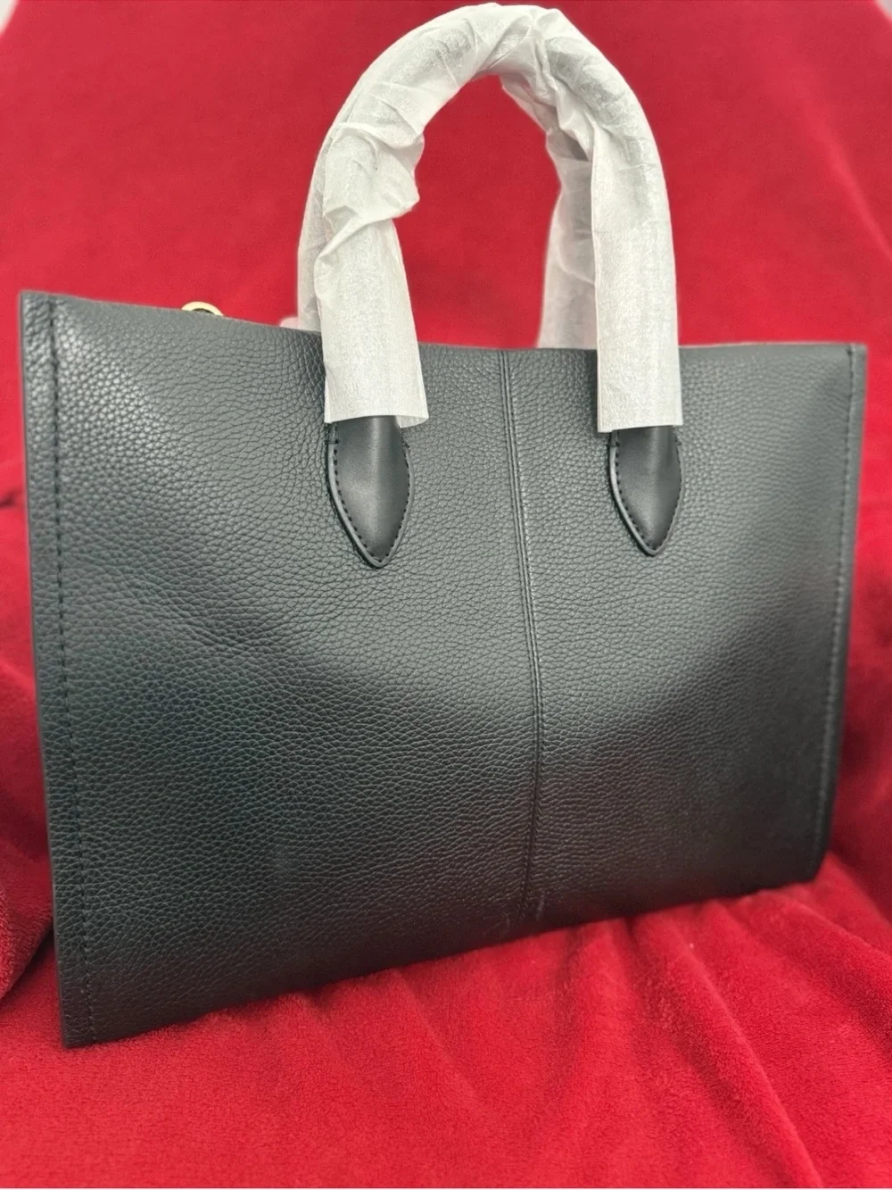 Michael Kors Black Leather Logo Tote with Gold Lettering